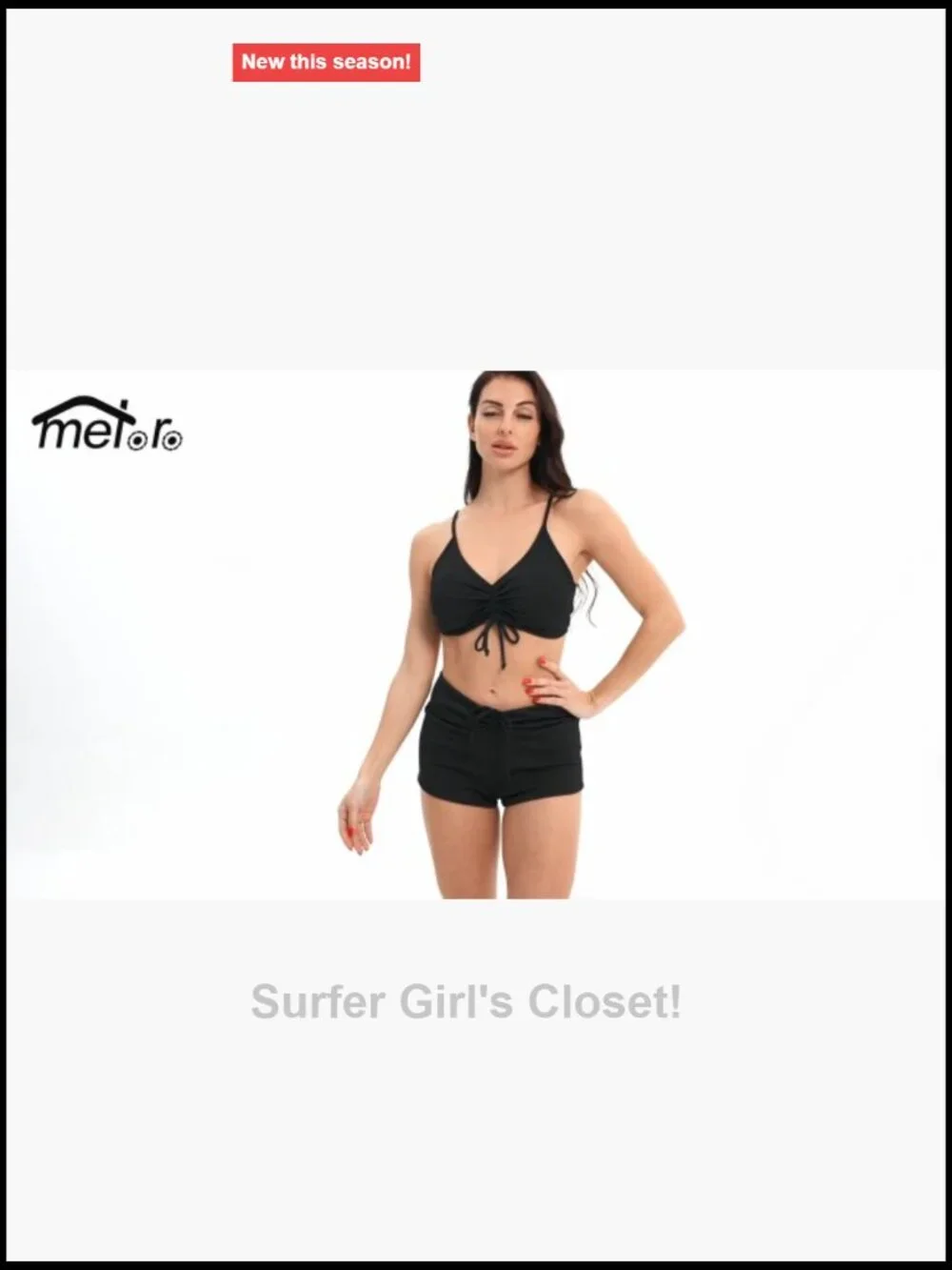 Solid High Waist Athletic Bikini Two Piece Swimwear with Drawstring Tie Front